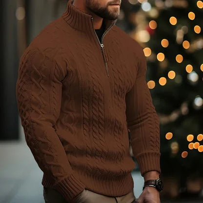 Men's Knitwear Half Zipper Coat Solid Color Twisted Thickened Sweater - Which Mark