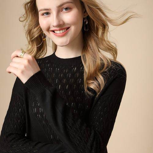 Pure Color Hollow Knitted Sweater Women Half High Fashion - Which Mark
