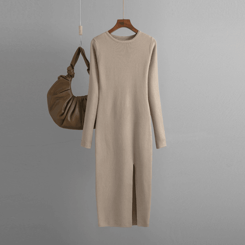 Autumn And Winter Long Sleeve Knitted Backless Round Neck Dress - Which Mark