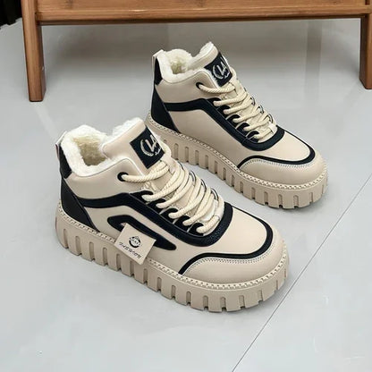 Fleece-lined Warm White Shoes For Women High-top Board Shoe - Which Mark