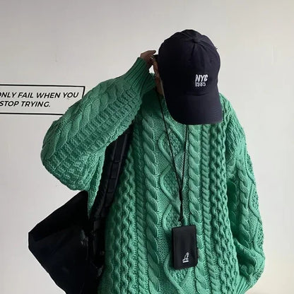 Japanese Stitching Contrast Color Cable-knit Sweater Men - Which Mark
