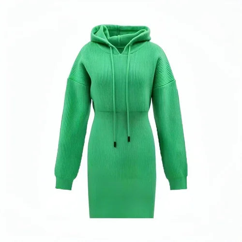 Casual Dress Mid-length Hooded Cinched Waist Sweater - Which Mark