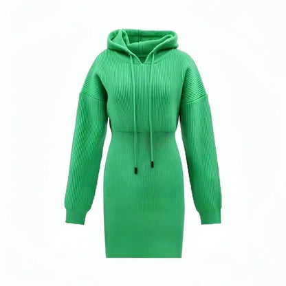 Casual Dress Mid-length Hooded Cinched Waist Sweater - Which Mark