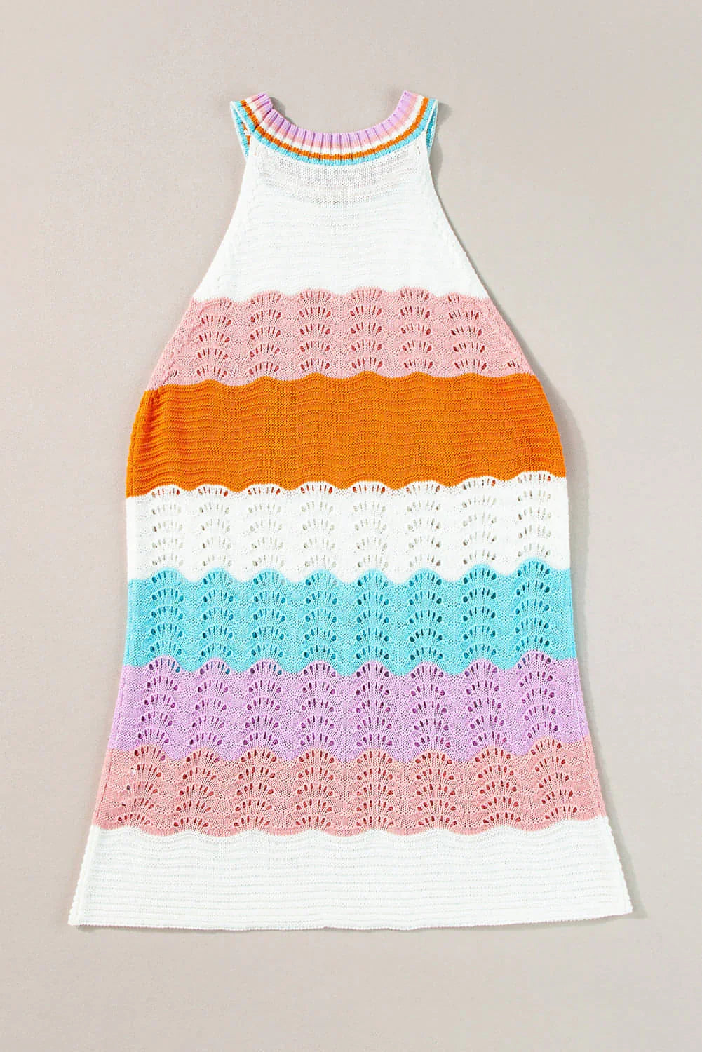 Multicolour Wavy Striped Print Textured Knit Sleeveless Sweater Top - Which Mark