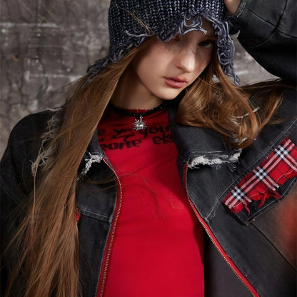 A1. Color Matching Cat Raw-cut Edges Washed And Worn Loose Lapels Coat - Which Mark