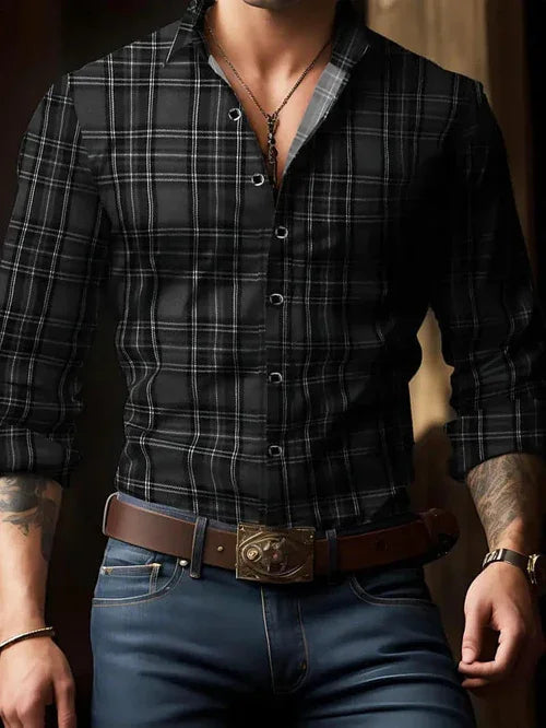 Breathable Volkswagen Casual Versatile Lattice Men's Long Sleeve Shirt - Which Mark