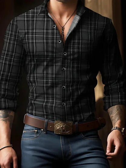 Breathable Volkswagen Casual Versatile Lattice Men's Long Sleeve Shirt - Which Mark