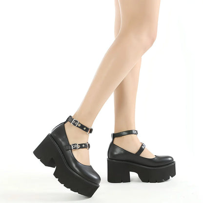 Buckle British Style Retro Platform Shoes - Which Mark