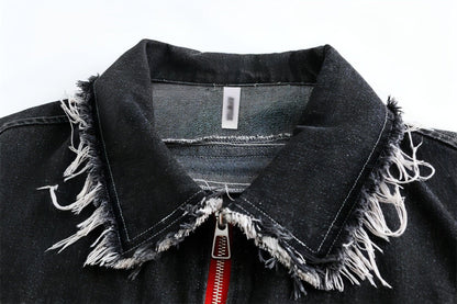A1. Color Matching Cat Raw-cut Edges Washed And Worn Loose Lapels Coat - Which Mark