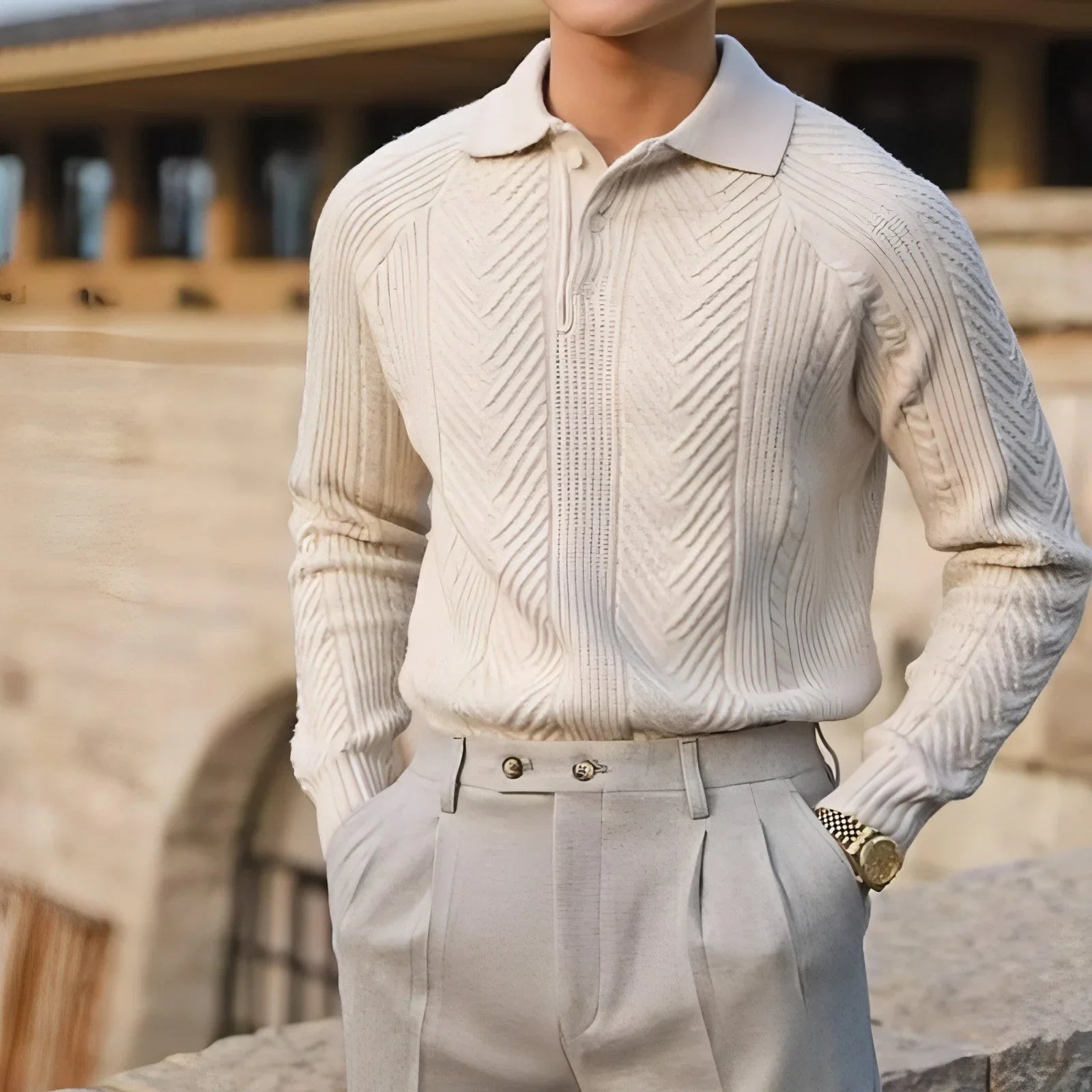 Men's Lapel Knitted Sweater Winter Pullover Long-sleeved Top Clothes - Which Mark