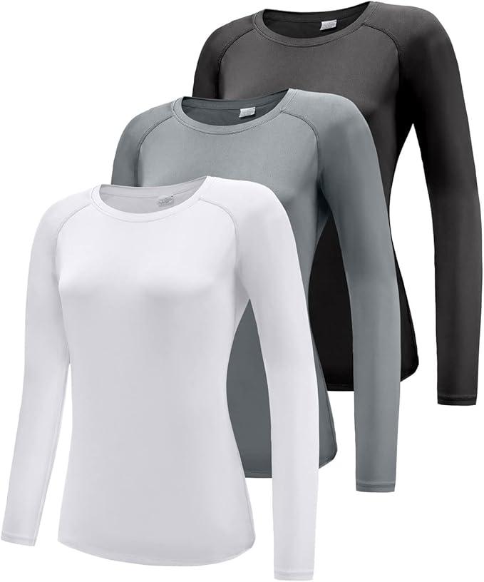 Boyzn Women's 3 Pack Short/Long Sleeve Workout Running Shirts, UPF 50+ Sun Protection Shirts, Athletic Exercise Gym T-Shirts - Which Mark