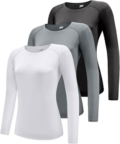 Boyzn Women's 3 Pack Short/Long Sleeve Workout Running Shirts, UPF 50+ Sun Protection Shirts, Athletic Exercise Gym T-Shirts - Which Mark