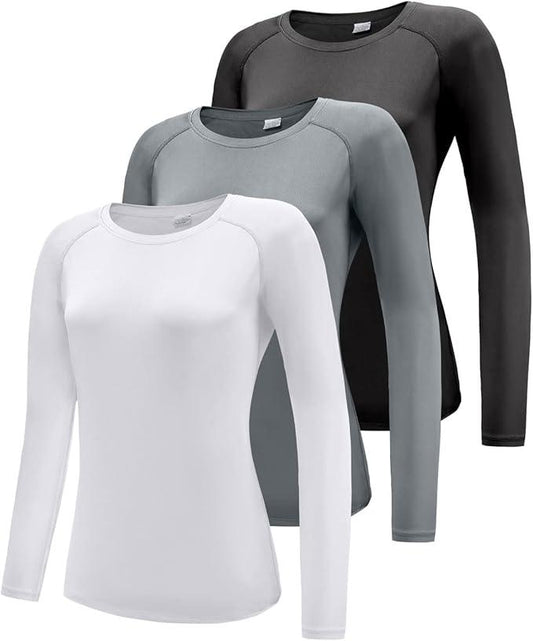 Boyzn Women's 3 Pack Short/Long Sleeve Workout Running Shirts, UPF 50+ Sun Protection Shirts, Athletic Exercise Gym T-Shirts - Which Mark