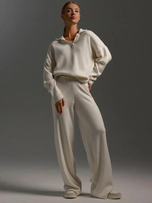Johnny Collar Long Sleeve Top and Pants Sweater Set - Which Mark