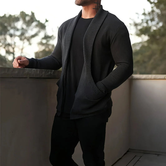 Solid Color Cardigan Sweater With Pockets Casual Men's Long-sleeved - Which Mark