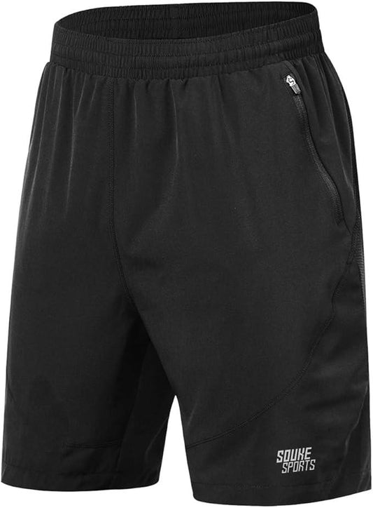 Souke Sports Men's 2 in 1 Workout Running Shorts 7" Quick Dry Gym Athletic Shorts Liner Zipper Pockets - Which Mark