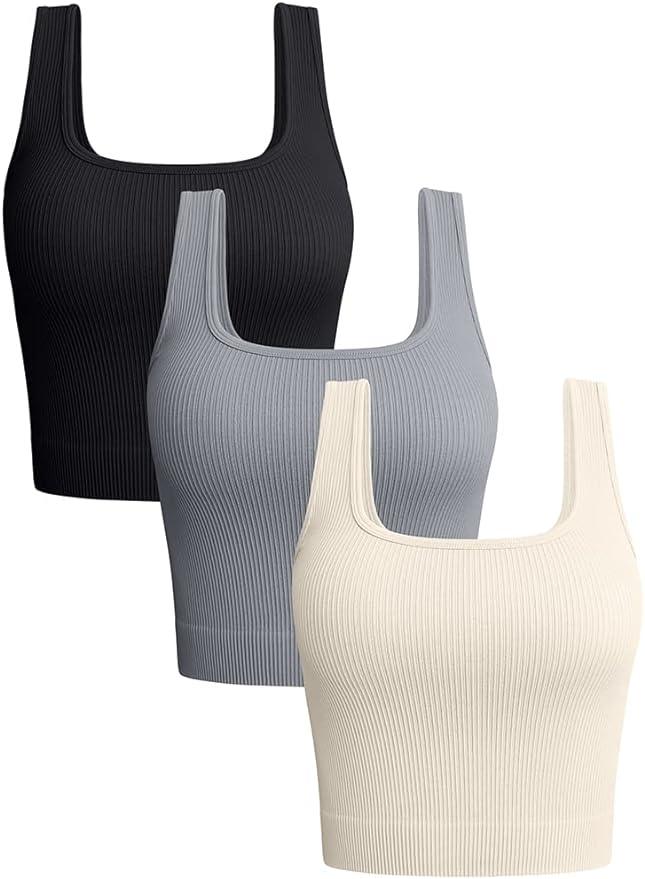 OQQ Women's 3 Piece Tank Tops Ribbed Seamless Workout Exercise Shirts Yoga Crop Tops - Which Mark