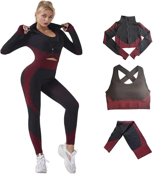 Veriliss 3pcs Seamless Outfit Workout Sets Gym for Women, Fitness Sports School Running Clothes Yoga Sportswear - Which Mark