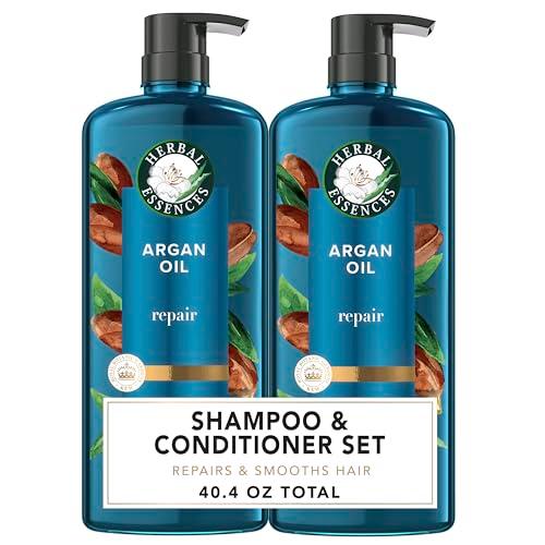 Herbal Essences Pure Plants Argan Oil Shampoo and Conditioner Set, with Certified Camellia Oil and Aloe Vera, For All Hair Types, Especially Damaged Hair, 1.2 L Total (2 Count of 600 mL Each) - Which Mark
