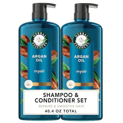 Herbal Essences Pure Plants Argan Oil Shampoo and Conditioner Set, with Certified Camellia Oil and Aloe Vera, For All Hair Types, Especially Damaged Hair, 1.2 L Total (2 Count of 600 mL Each) - Which Mark
