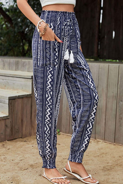 Perfee Geometric Print Tassel High-Rise Pants - Which Mark