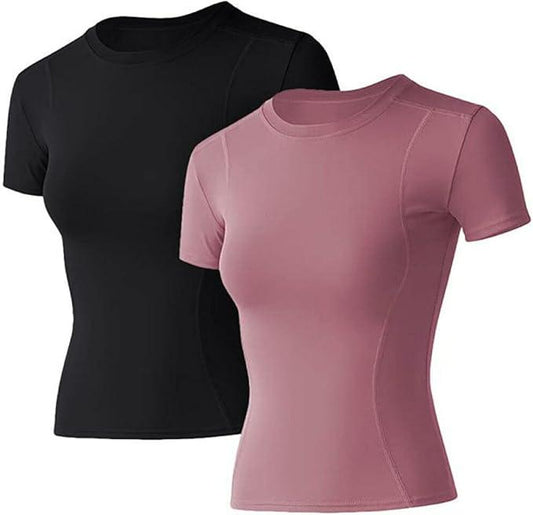 Loovoo Women Workout Shirts 1/2/3 Pack Athletic Compression Tee Dry Fit Yoga Gym Basic Tops - Which Mark