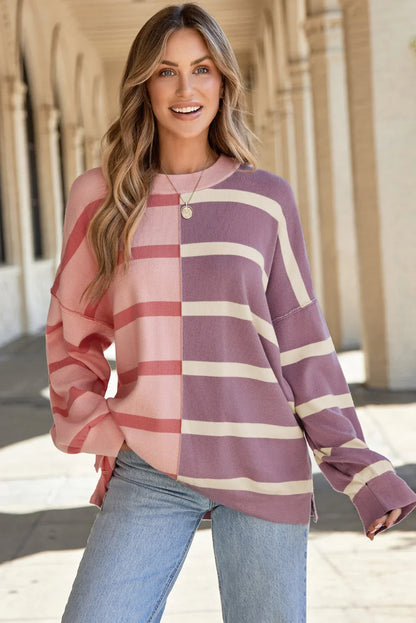 Pink Stripe Colorblock Oversized Sweater - Which Mark
