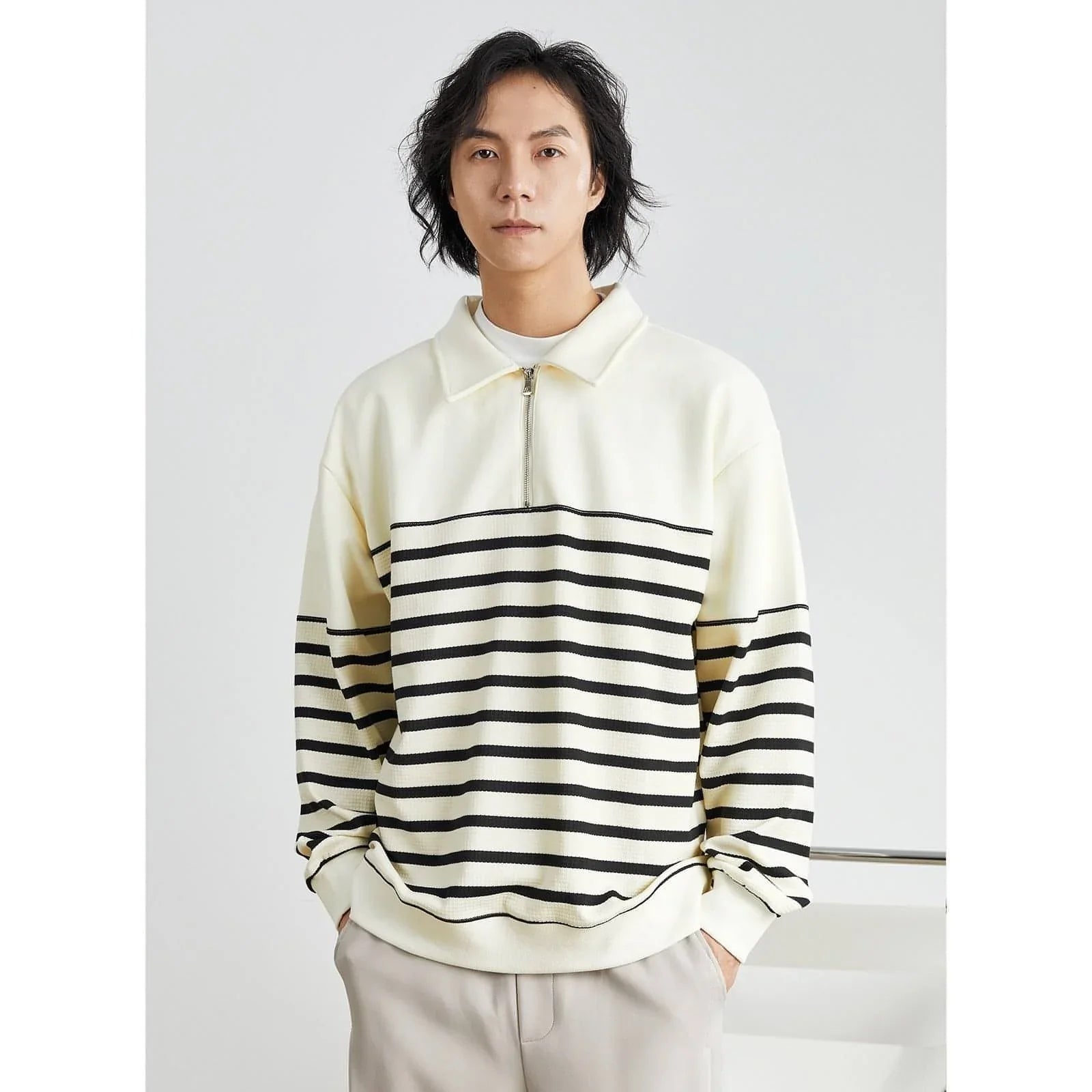 Contrast Color Texture Advanced Lapel Sweater Korean Style - Which Mark
