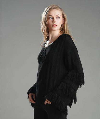 Pullover Loose Sweater Women Tassel Pure Color - Which Mark