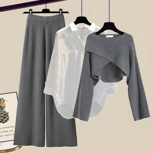 A.1 Knitted Sweater Wide Leg Pants Three-piece Set Autumn And Winter - Which Mark