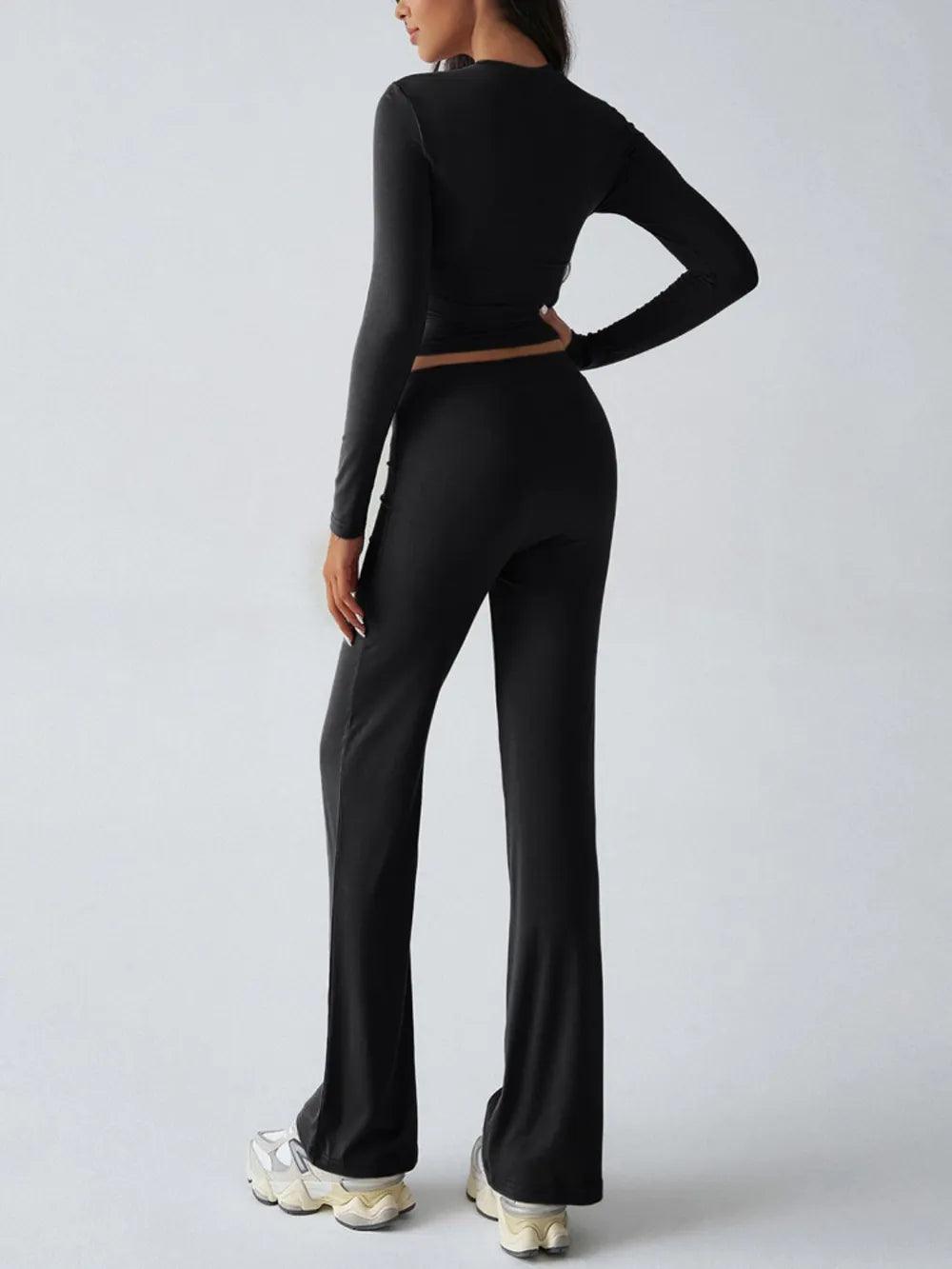 Devine Round Neck Long Sleeve Top and Drawstring Pants Set - Which Mark