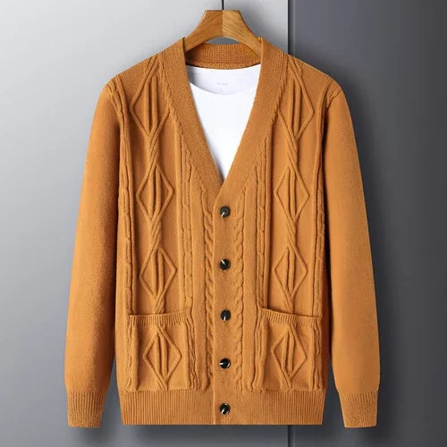 Knitted Cardigan Rhombus Loose Casual Sweater Coat Men - Which Mark