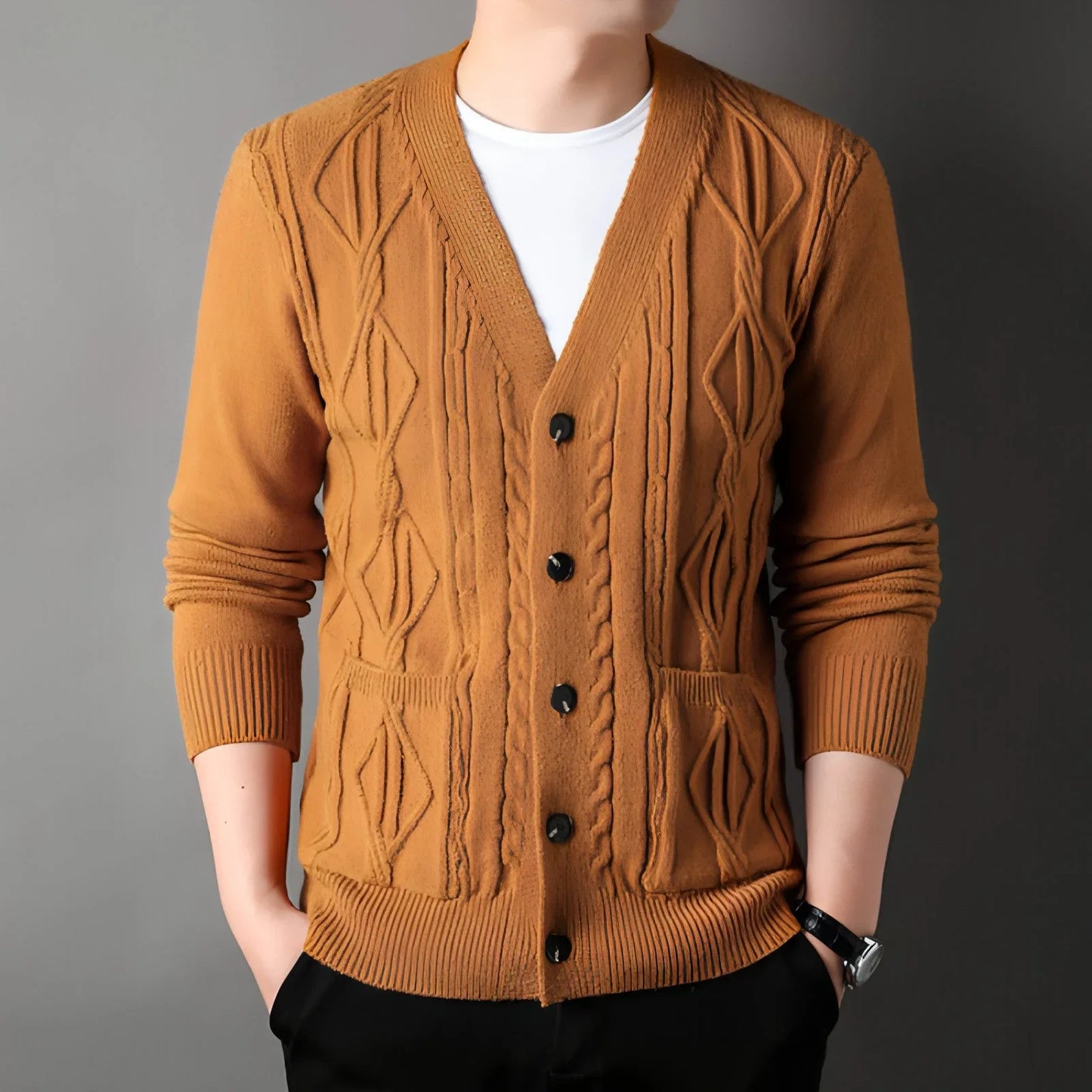 Knitted Cardigan Rhombus Loose Casual Sweater Coat Men - Which Mark