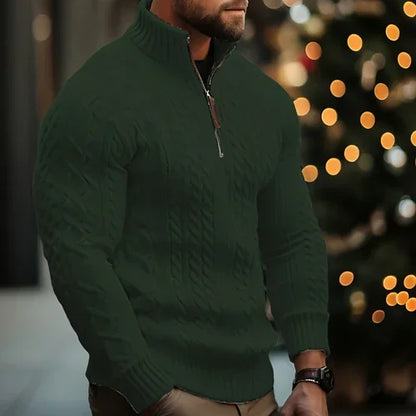 Men's Knitwear Half Zipper Coat Solid Color Twisted Thickened Sweater - Which Mark