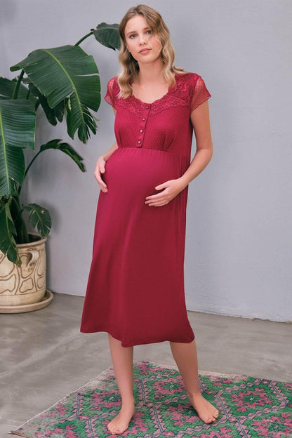 Shopymommy 5649 Flywheel Arm Lace Maternity & Nursing Nightgown With - Which Mark