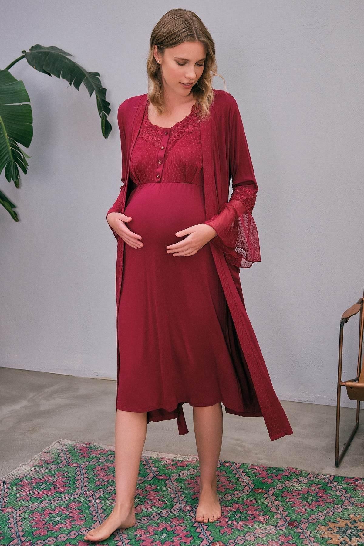 Shopymommy 5649 Flywheel Arm Lace Maternity & Nursing Nightgown With - Which Mark