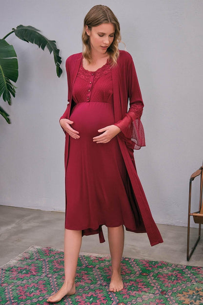 Shopymommy 5649 Flywheel Arm Lace Maternity & Nursing Nightgown With - Which Mark