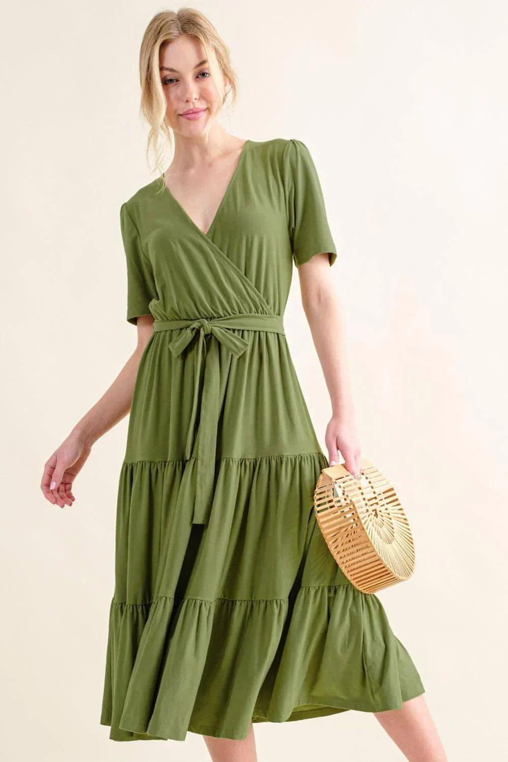 And The Why Soft Short Sleeve Tiered Midi Dress - Which Mark