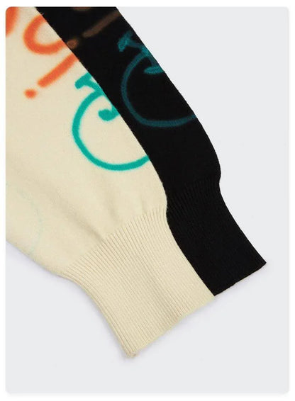 Graffiti Printed Loose Warm Sweater Women - Which Mark