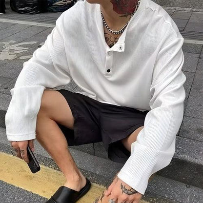 Loose Casual Retro Button Top T-Shirt - Which Mark
