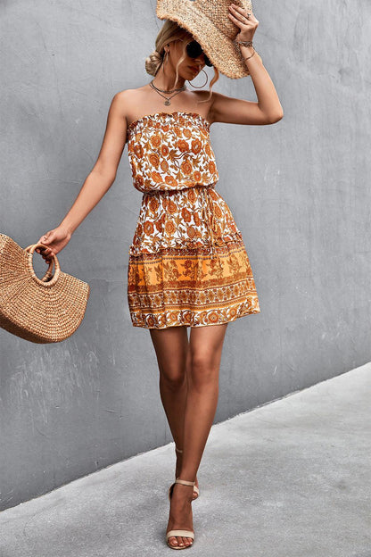 Bohemian Frill Trim Strapless Dress - Which Mark