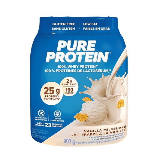 Pure Protein Whey Powder - High Protein (25 g/scoop), Low Sugar (2 g/scoop), Gluten Free - Fast-Acting Formula, Vanilla, 907g - Which Mark