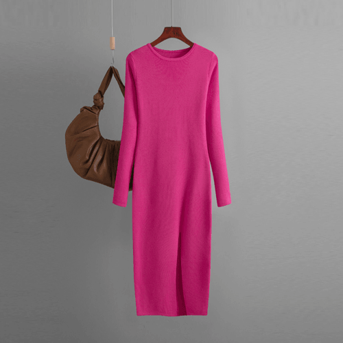 Autumn And Winter Long Sleeve Knitted Backless Round Neck Dress - Which Mark
