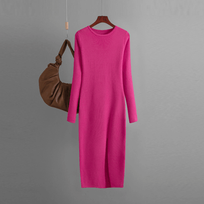 Autumn And Winter Long Sleeve Knitted Backless Round Neck Dress - Which Mark