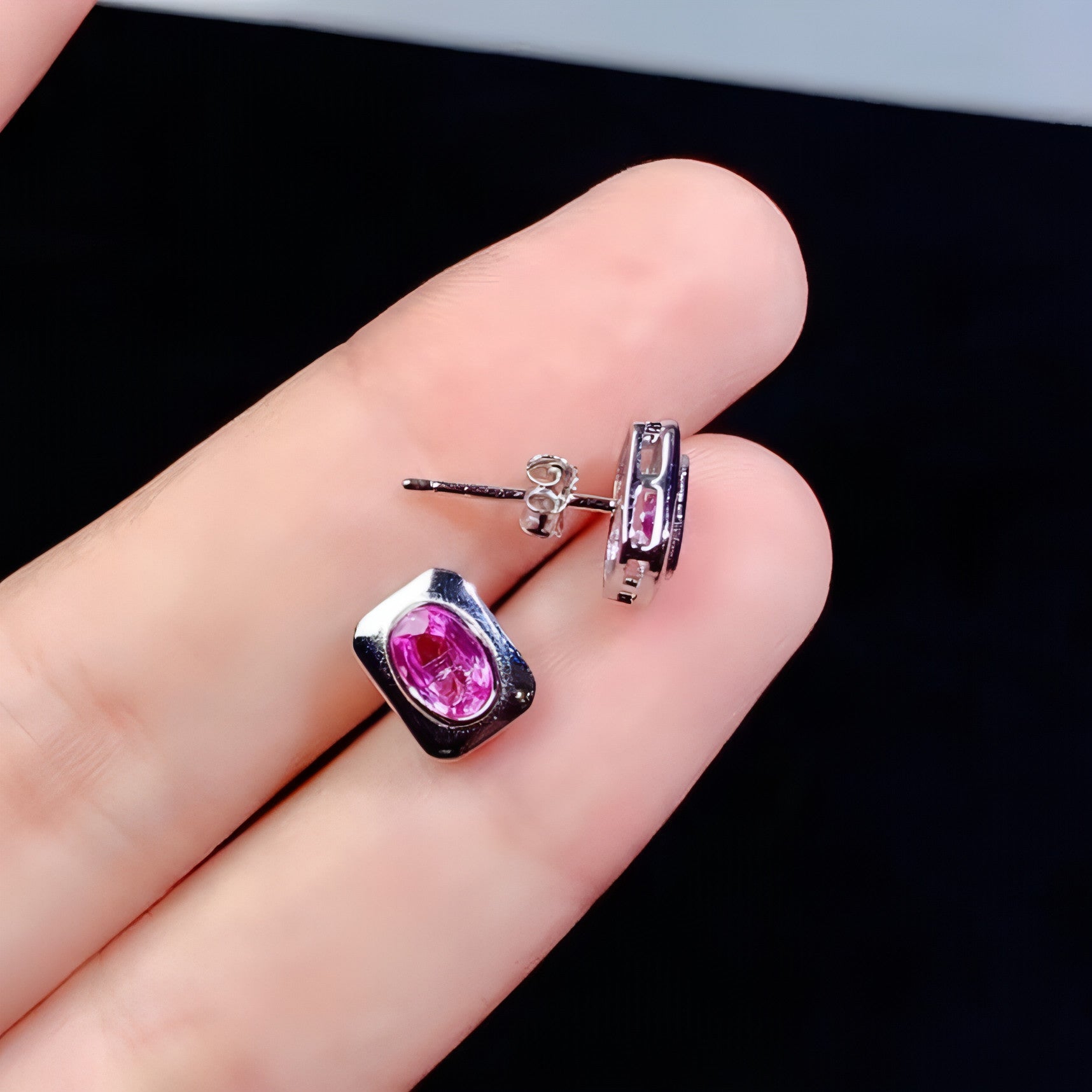 925 Silver Inlaid Natural Sapphire Stud Earrings - Which Mark