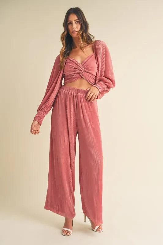 MABLE Front Twisted Long Sleeve Top and Pants Set - Which Mark
