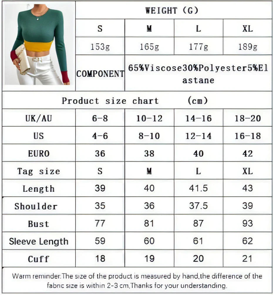 Slim Fit O-neck Short Stitching Long Sleeve T-shirt Women - Which Mark