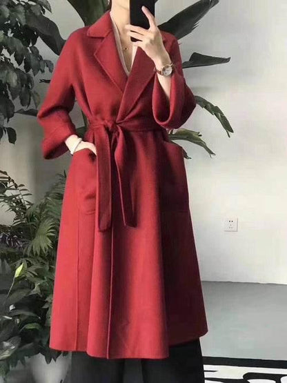 Women's Long Water Ripple Double-Sided Wool Coat – Elegant & Versatile - Which Mark