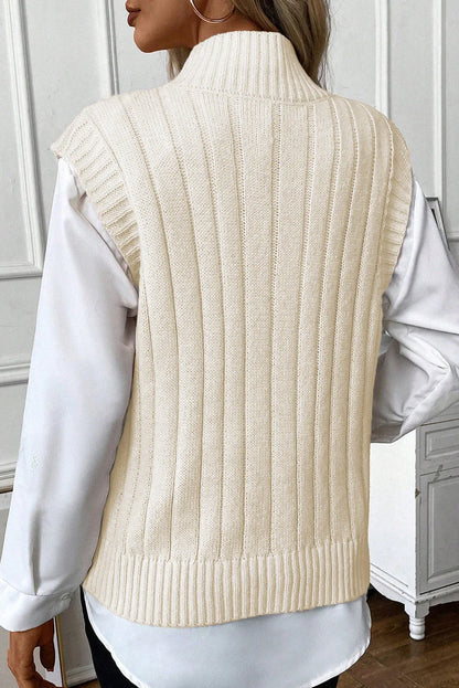 Oatmeal Cable Knit High Neck Sweater Vest - Which Mark