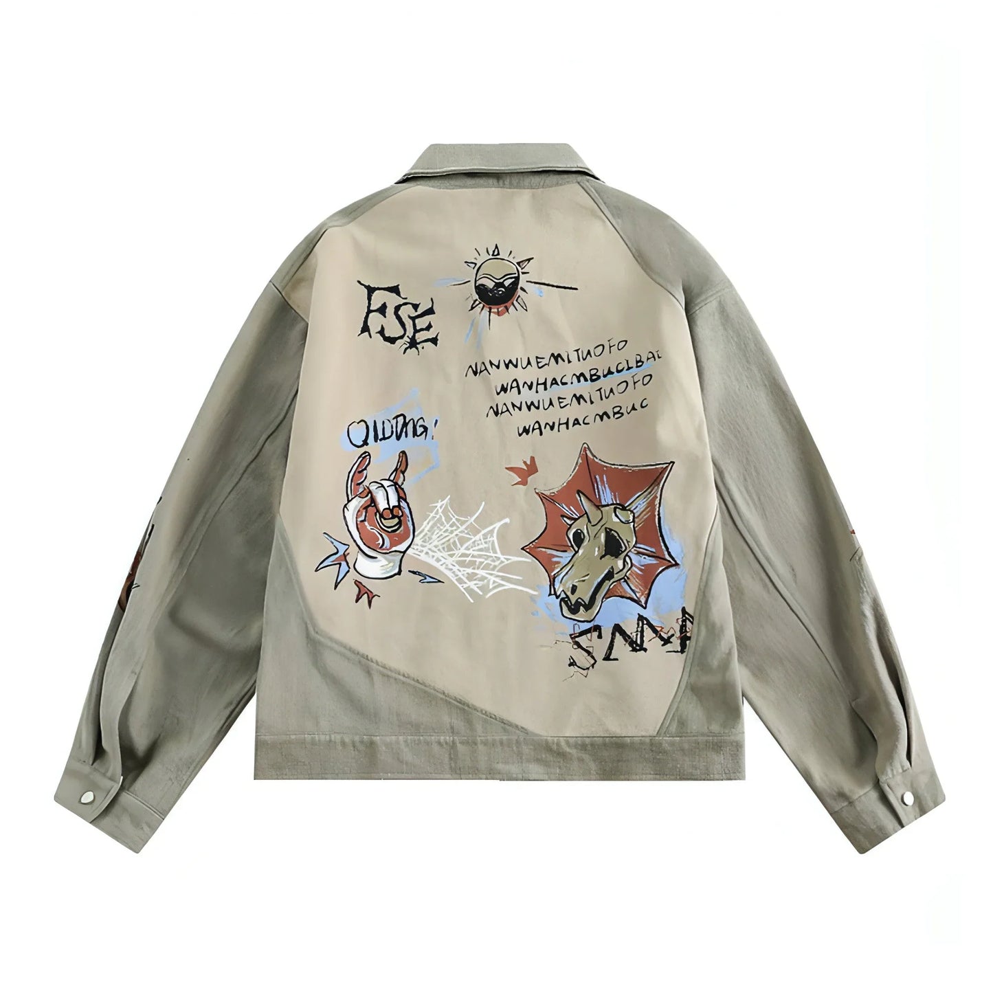 Cultural Graffiti Oil Painting Patterned Denim Jacket Men - Which Mark